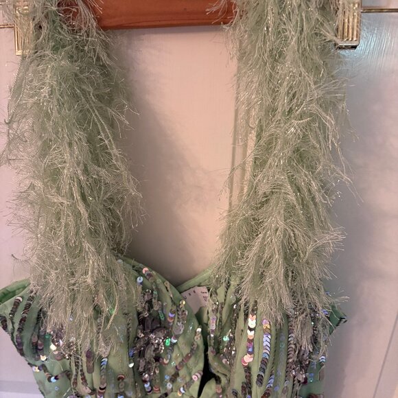 ASOS LUXE Mint Green Sequin Faux Feather Mini Dress NWT - Picture 5 of 6